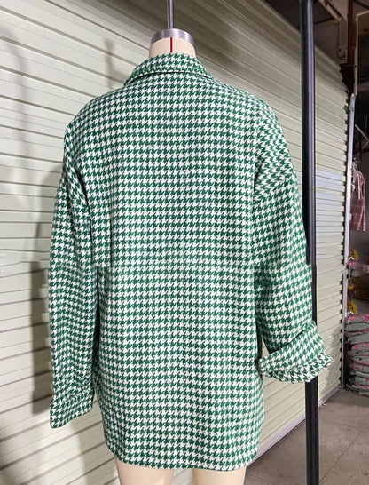 Oversized Houndstooth Print Shacket