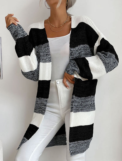 Striped Open-Front Knit Cardigan