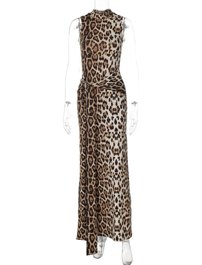 Sleeveless Leopard Print Maxi Dress