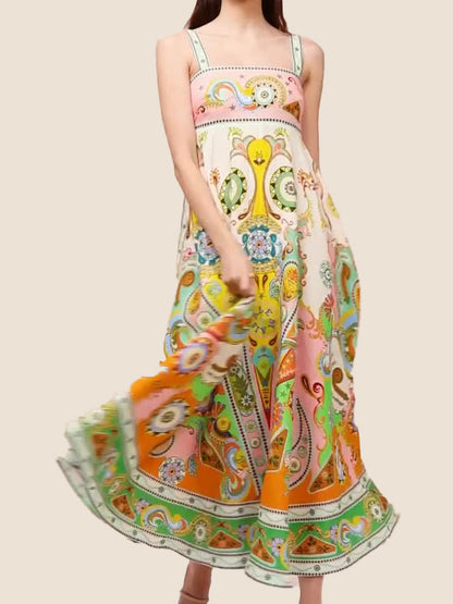 Paisley Print Smocked Maxi Dress