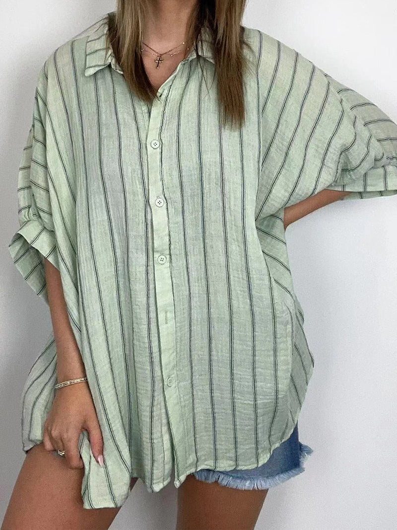 Oversized Striped Button-Up Shirt