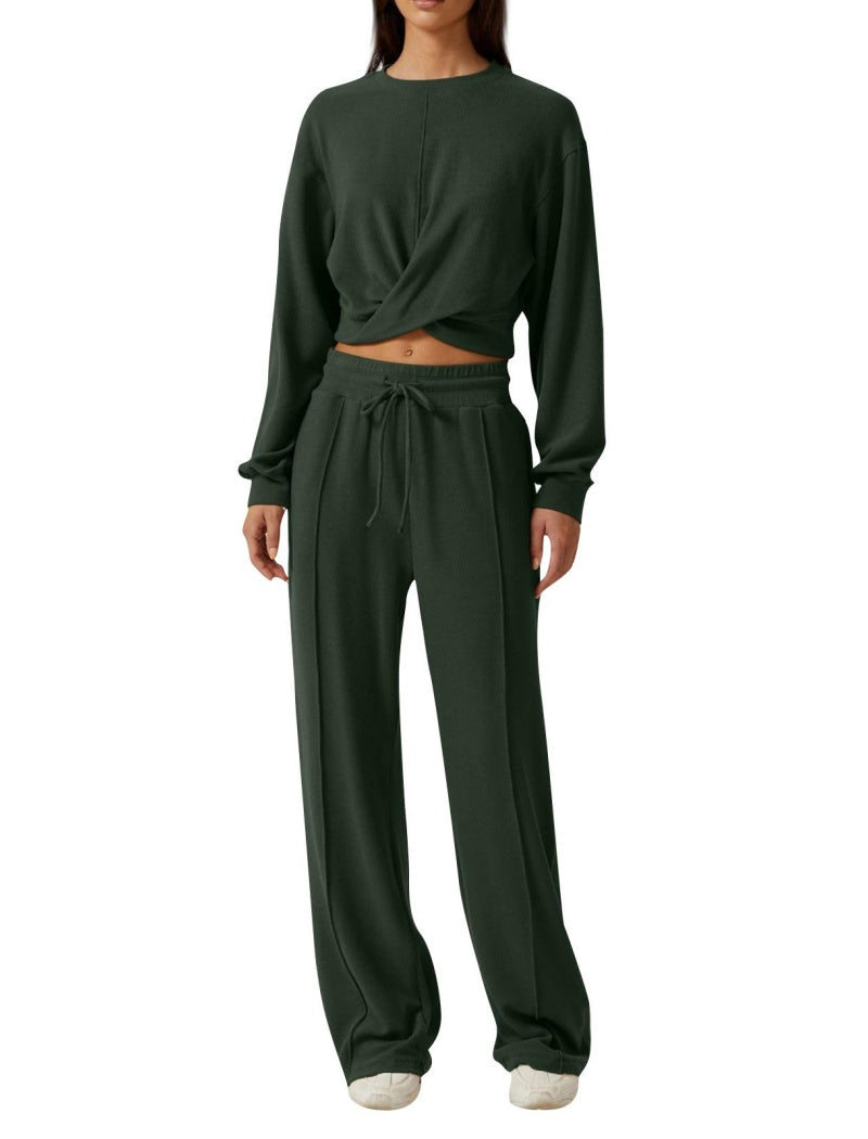 Knotted Cropped Top and Drawstring Pants Set