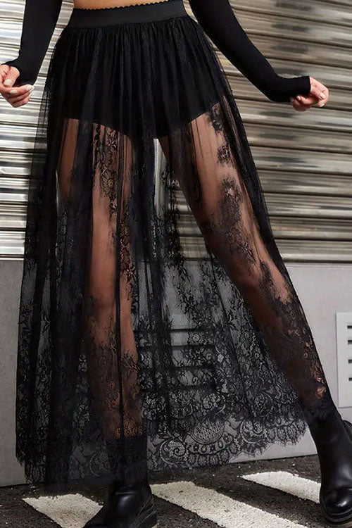 Sheer Lace Maxi Skirt