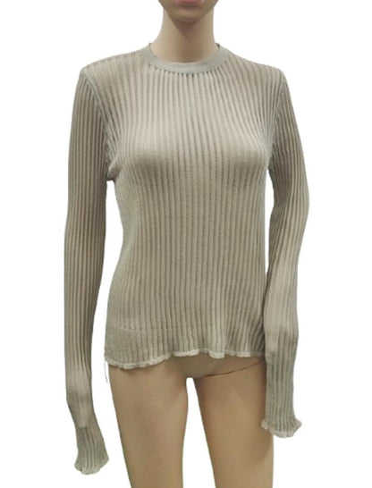 Sheer Ribbed Knit Long Sleeve Top