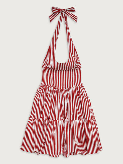 Striped Halter Backless Mini Dress