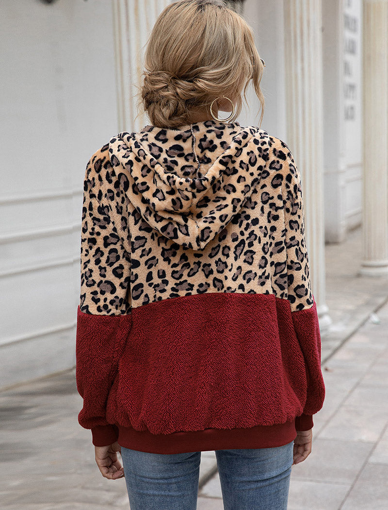 Leopard Print Sherpa Zip-Up Hoodie