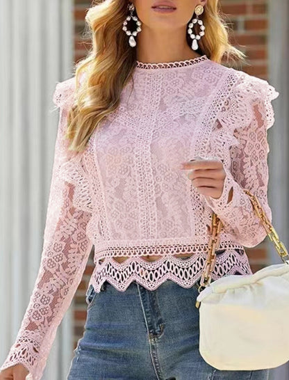 Long Sleeve Lace Top with Ruffle Detail