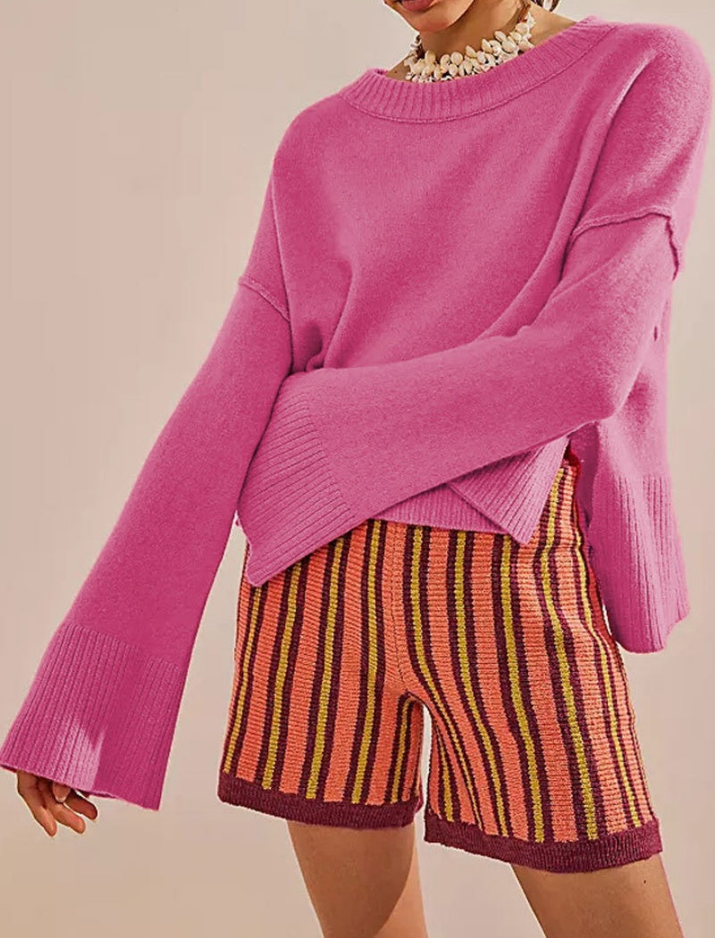 Ribbed Hem Bell-Sleeve Sweater