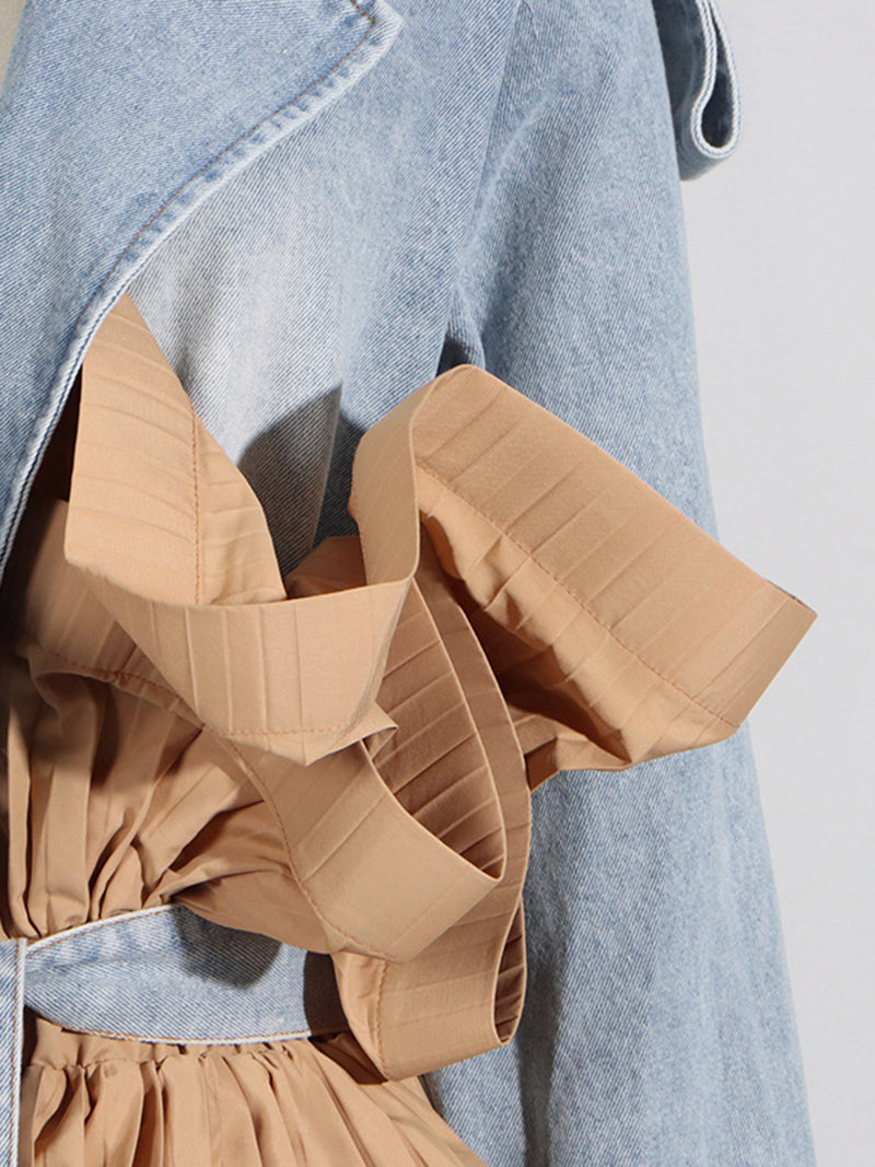 Colorblock Ruffled Belted Denim Jacket