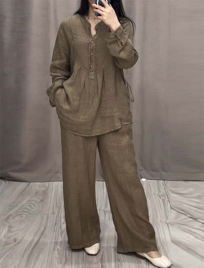 Loose-Fit Buttoned Long Sleeve Set