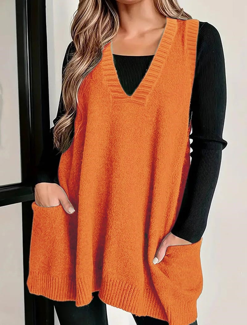 Sleeveless Knit Tunic with Front Pockets