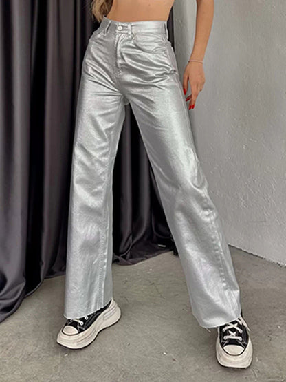 High-Rise Metallic Wide-Leg Pants