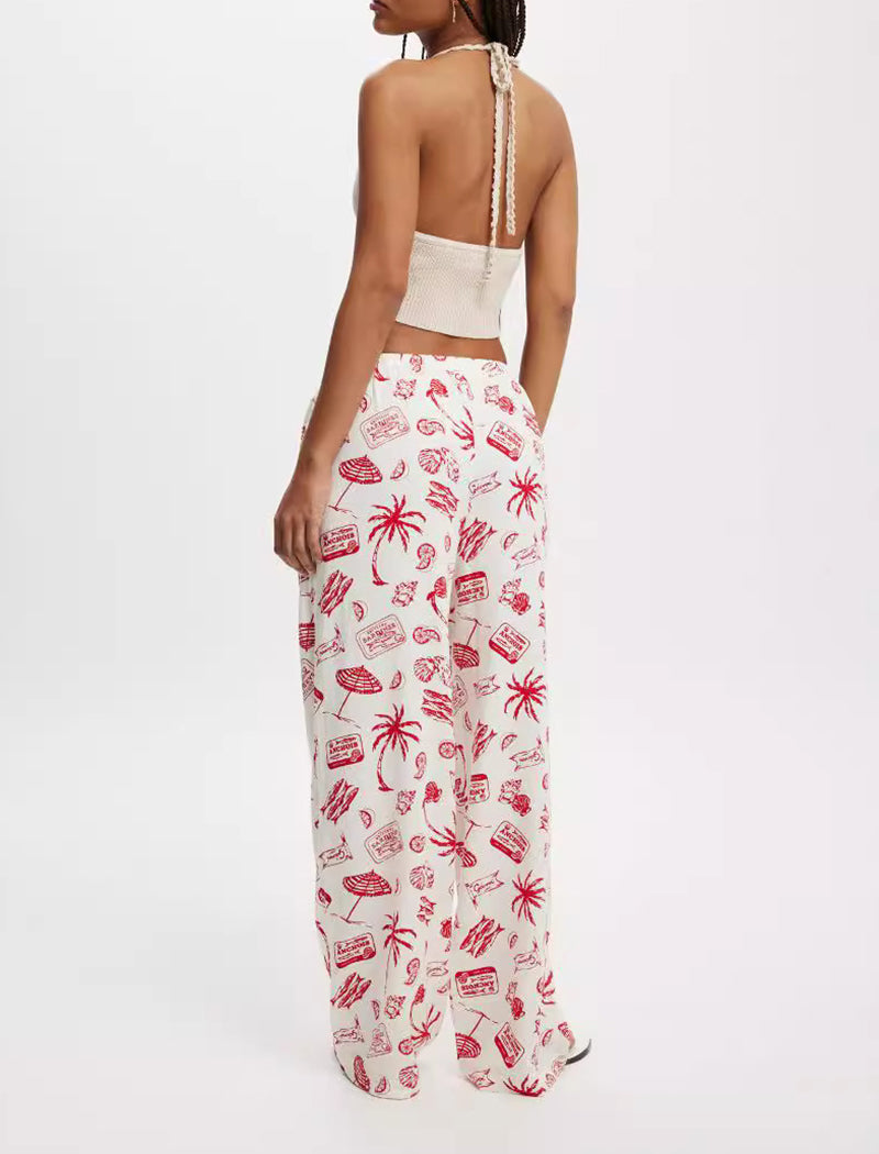 High-Waisted Graphic Wide-Leg Pants