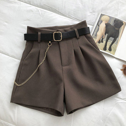 Pleated Shorts with Belt Chain Detail