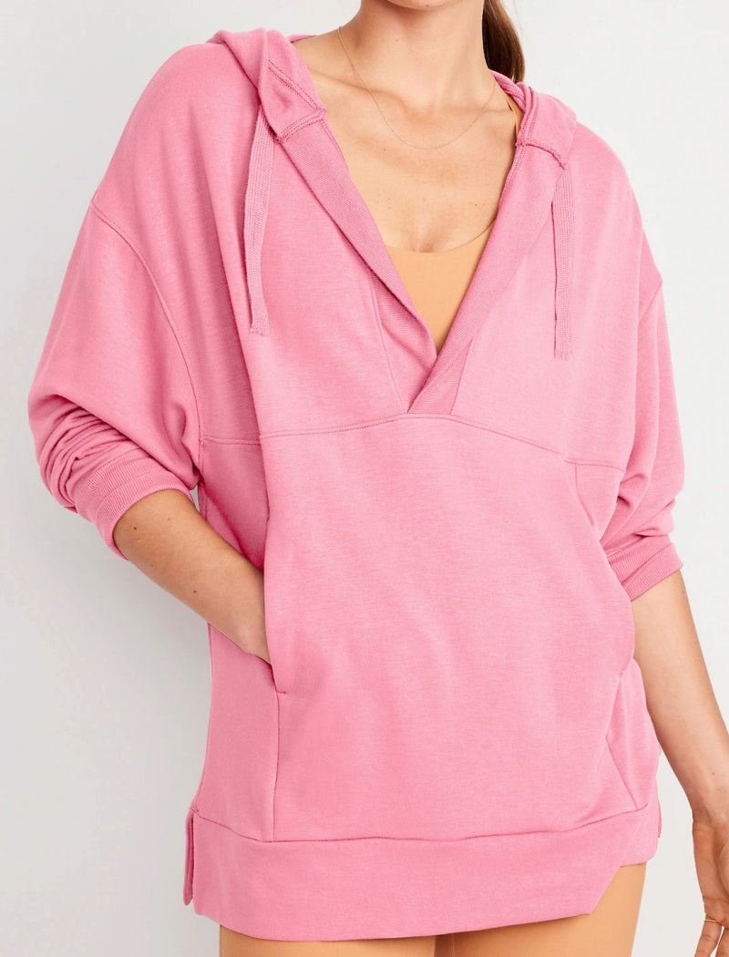 Relaxed Hoodie with V-Neckline Top