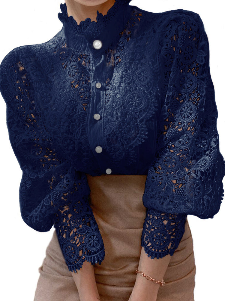 Lace Puff-Sleeve Blouse