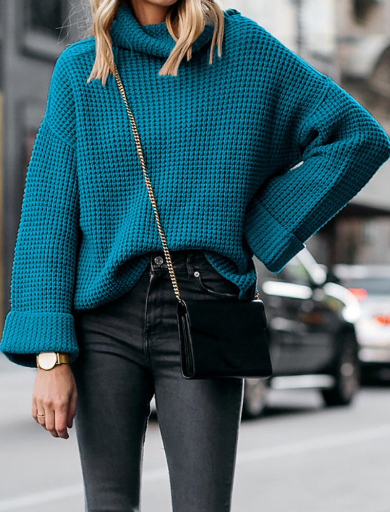 Solid Color High-Neck Sweater