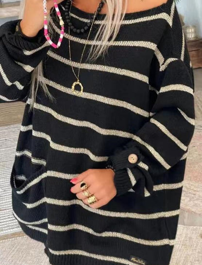 Colorblock Striped Loose Knit Sweater