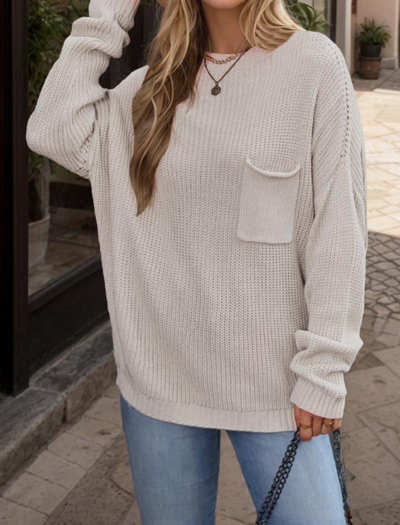 Oversized Knit Sweater with Pocket Detail