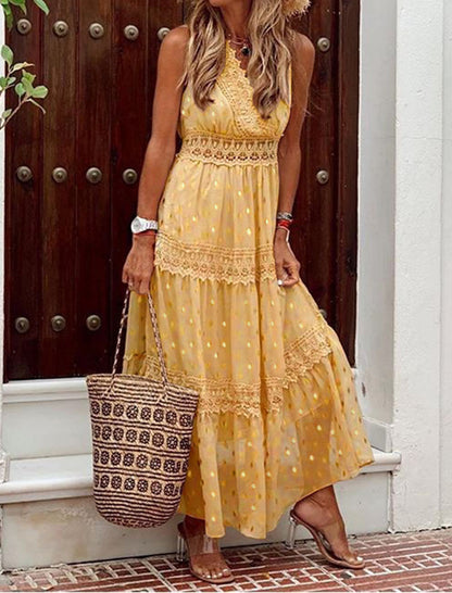 Lace Tiered V-Neck Maxi Dress