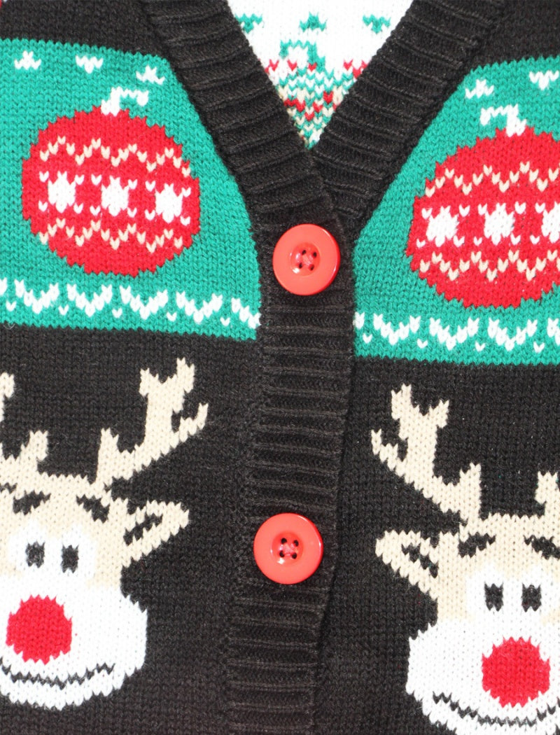 V-Neck Christmas Jacquard Cardigan