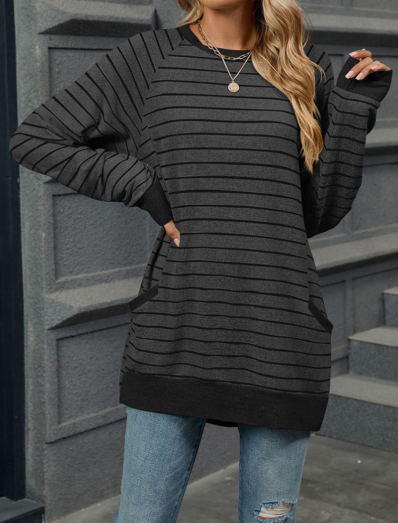 Striped Loose Fit Tunic Sweater