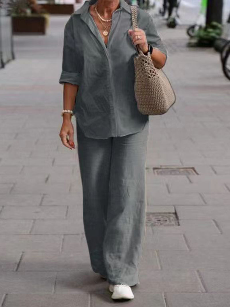 Long-Sleeve Shirt and Wide-Leg Pants Set