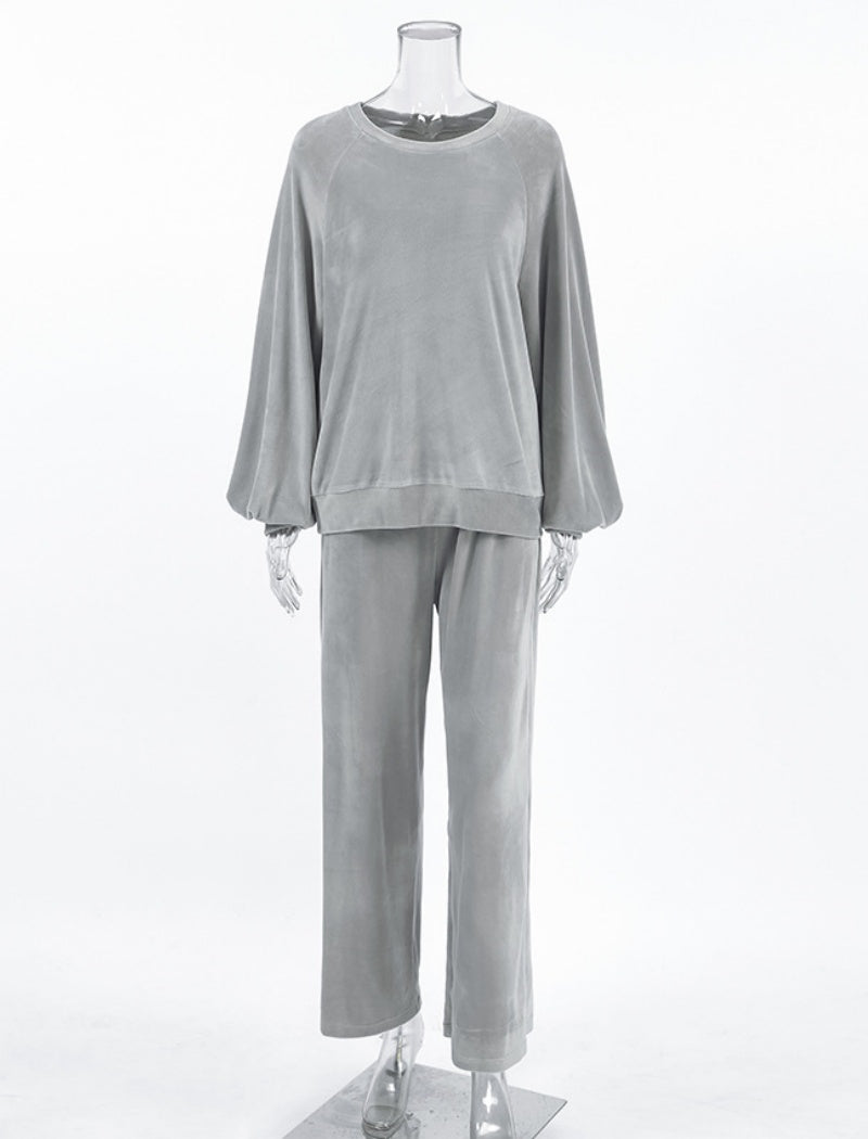 Round Neck Long Sleeve Sweater and Pants Set