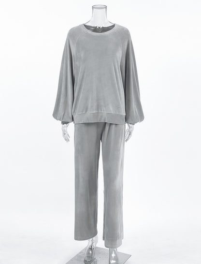 Round Neck Long Sleeve Sweater and Pants Set