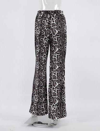Wide-Leg Satin Animal Print Pants