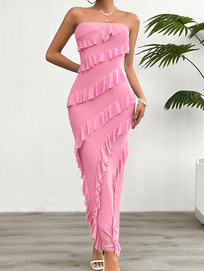 Solid Ruffle Tube Bodycon Dress