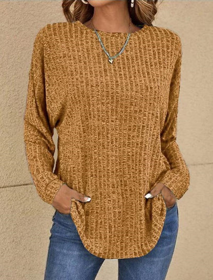 Ribbed Crewneck Long Sleeve Loose Tee