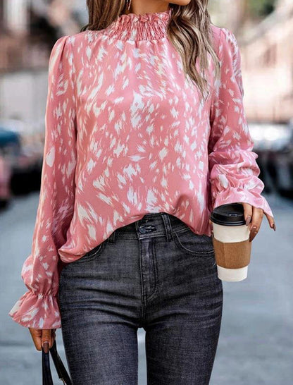 Animal Print High-Neck Blouse