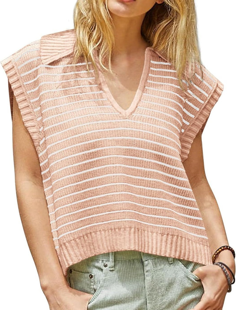 Sleeveless Striped Knit Vest
