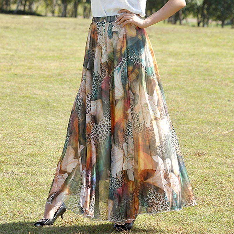 High-Waist Leopard Print Chiffon Skirt