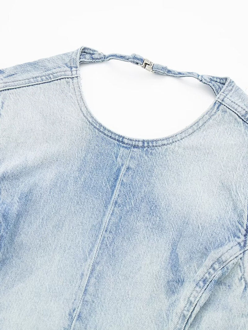 Open-Back Sleeveless Denim Top