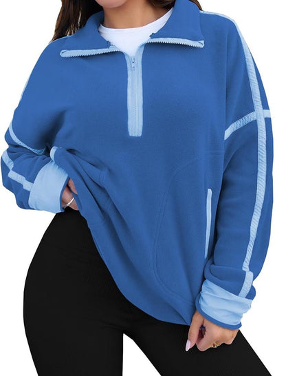 Long-Sleeve Mock Neck Color-Blocked Top