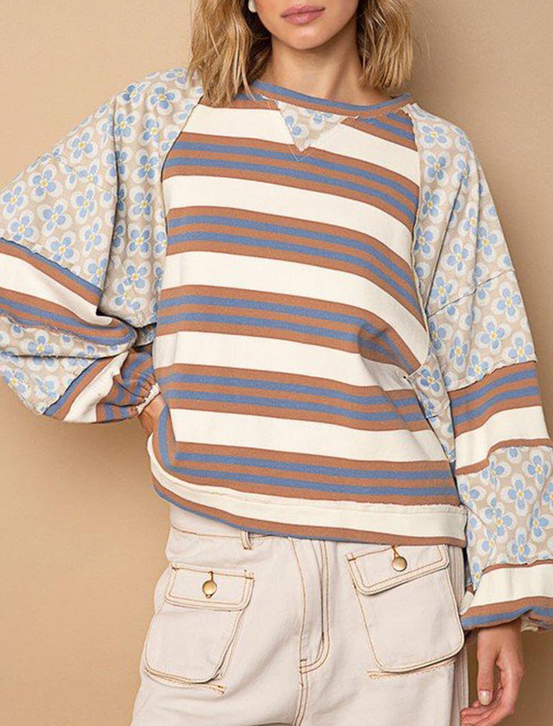 Patchwork Oversized Long-Sleeve Top