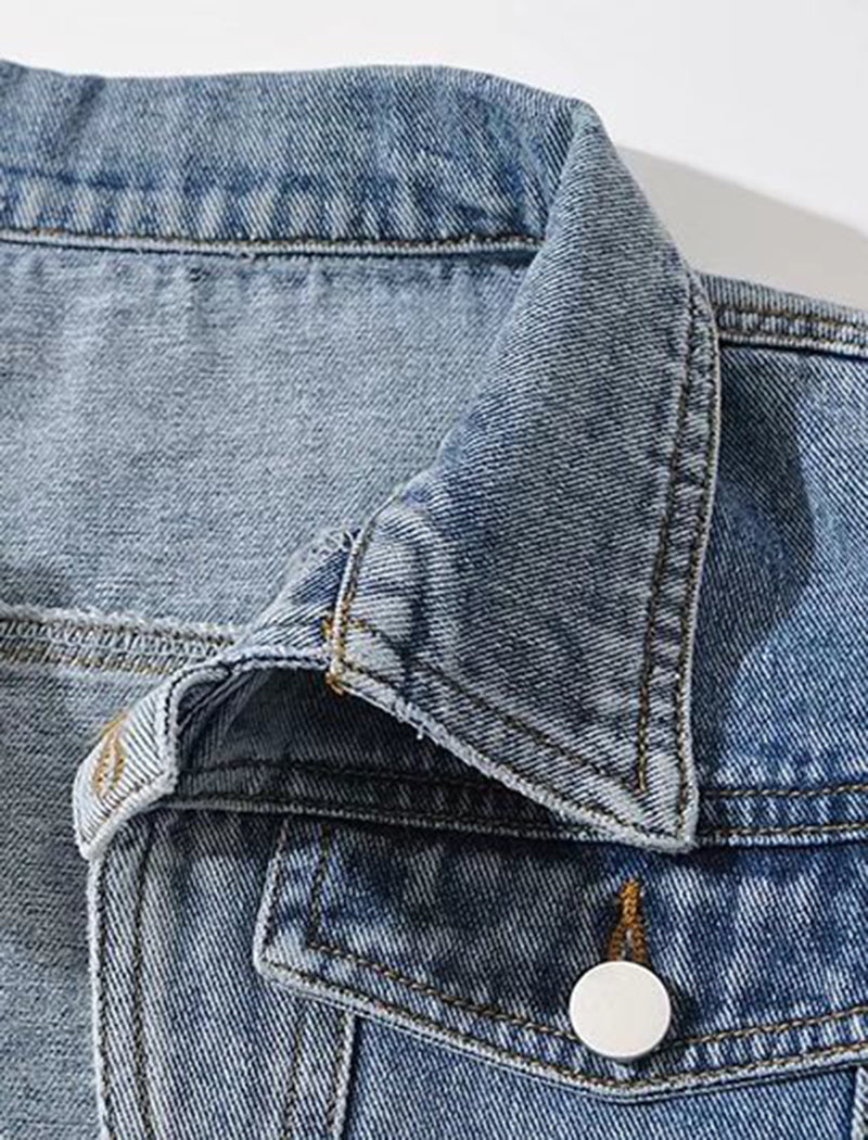 Cropped Button-Up Denim Bolero Jacket