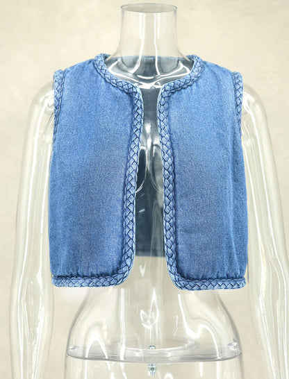 Denim Vest with Braided Trim