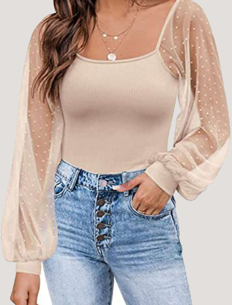 Sheer-Sleeve Fitted Top