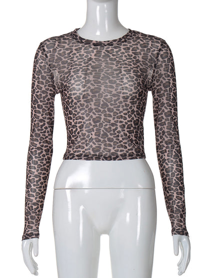 Long Sleeve Leopard Crop Top