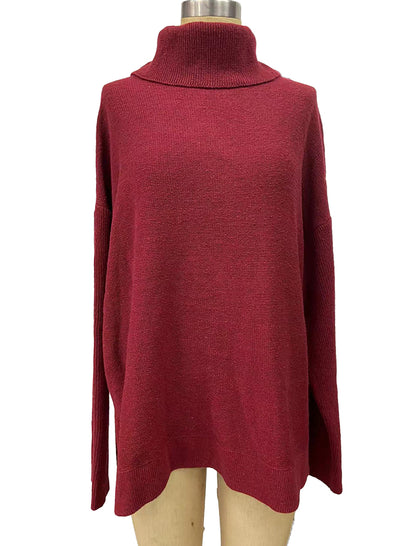 High Neck Batwing Sleeve Slit Hem Waist-Tie Sweater