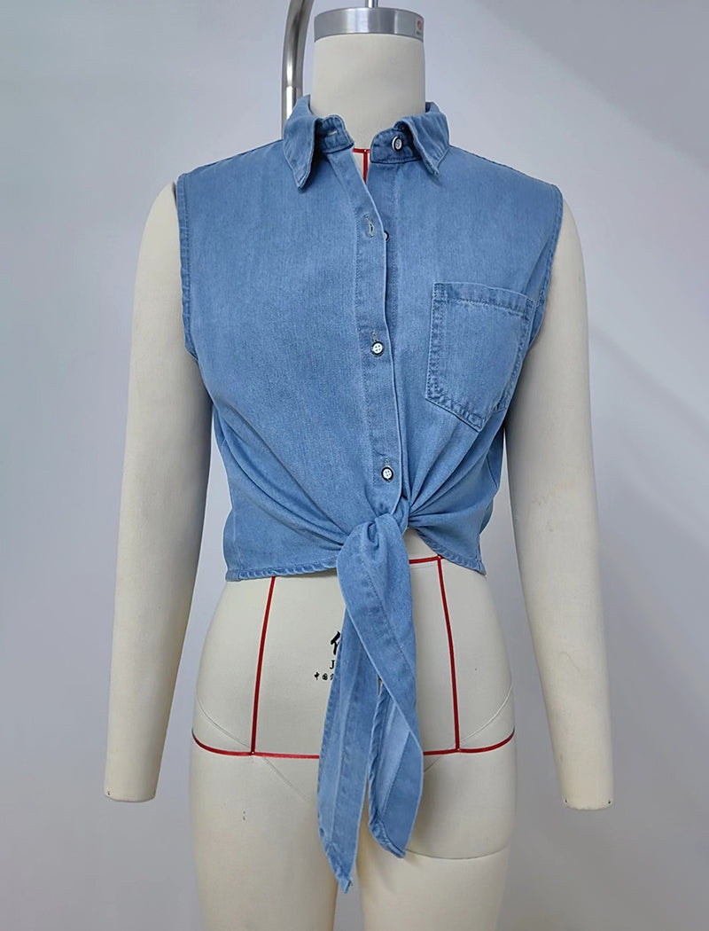 Washed Tie-Front Cropped Shirt