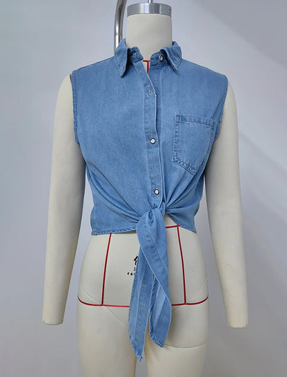 Washed Tie-Front Cropped Shirt