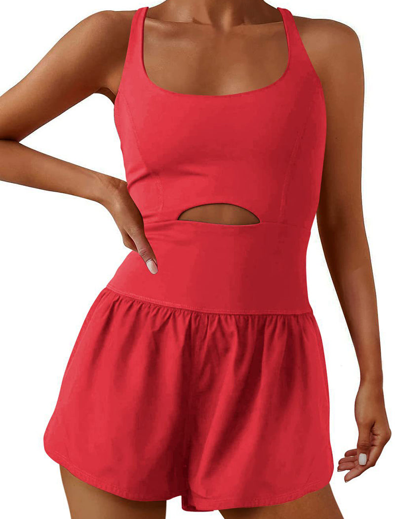 Cutout Cross-Back Vest Romper