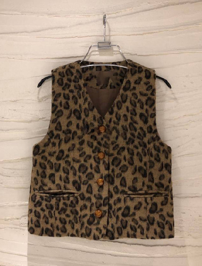 Button-Front Leopard Print Vest