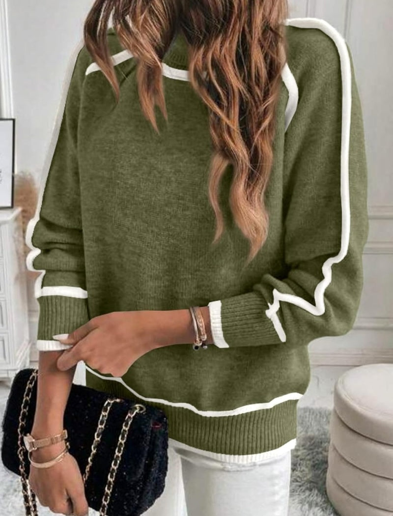 Contrast Piping Turtleneck Sweater