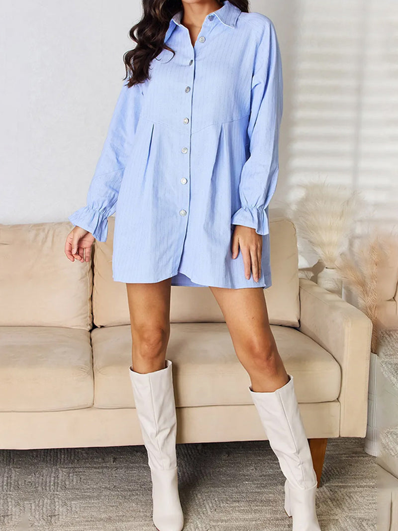 Solid Button-Up Mini Dress