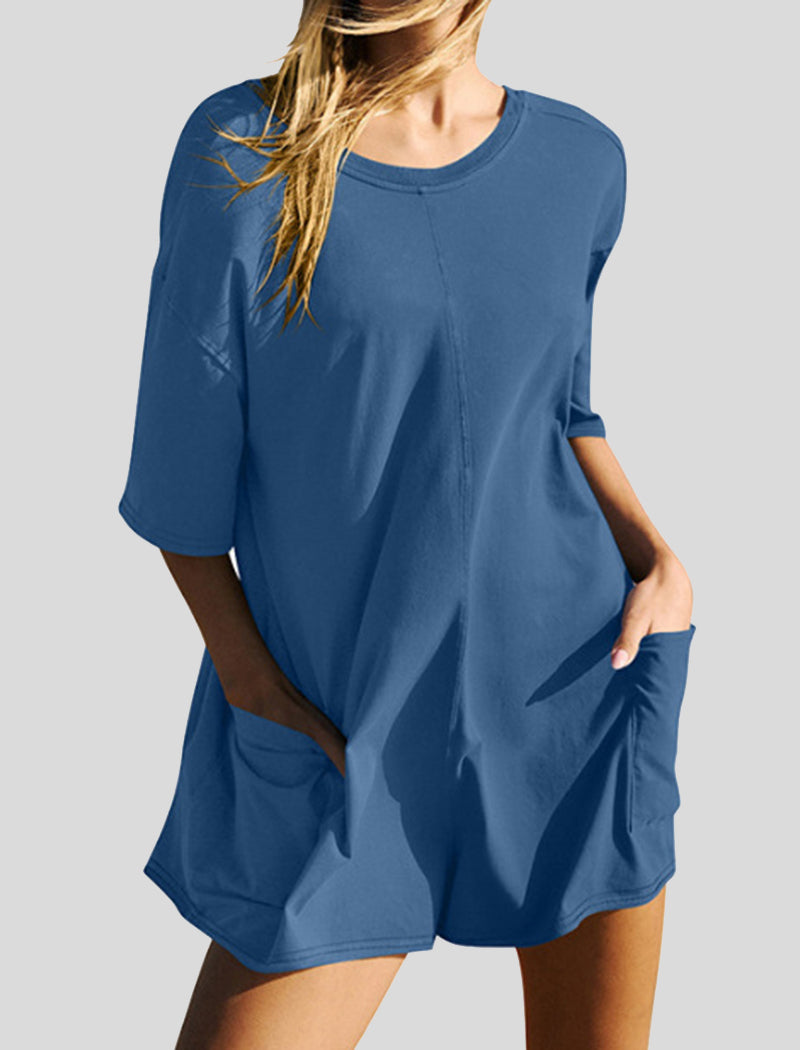Short Sleeve Backless V-Neck Loose Romper